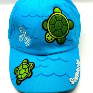 SEAWORLD Blue TURTLE ADJUSTABLE KIDS STRAPBACK HAT/CAP
